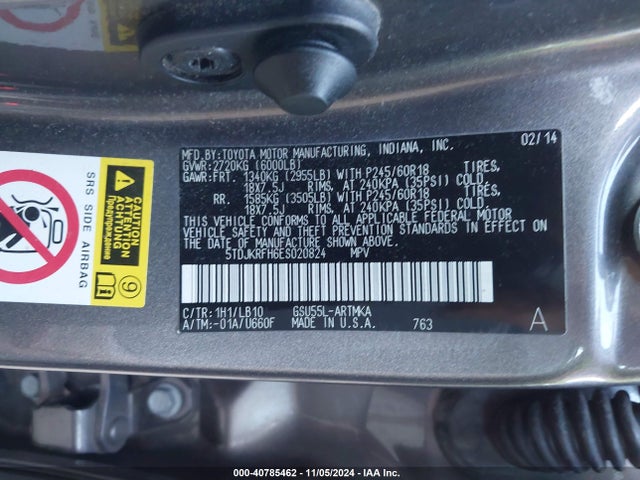Toyota Highlander Xle V6 2014 5TDJKRFH6ES020824 Image 9