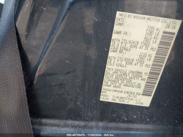 5N1AZ2MH4GN169436 Nissan MURANO SL