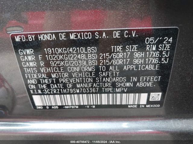 3CZRZ1H79SM703367 Honda Hr-v 2wd Ex-l