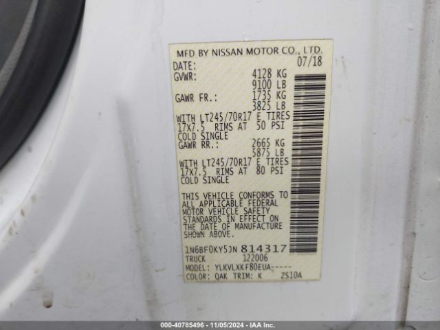 1N6BF0KY5JN814317 Nissan Nv Cargo Nv2500 Hd Sv V6