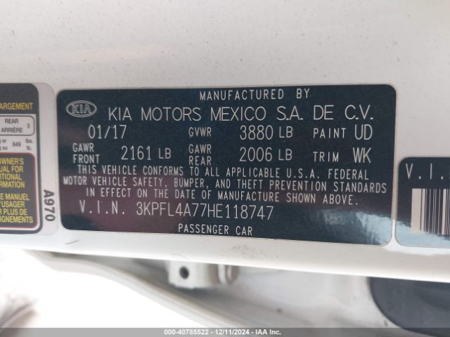 3KPFL4A77HE118747 KIA FORTE S