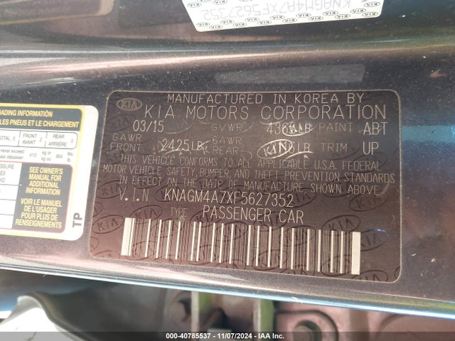 KIA Optima Lx 2015 KNAGM4A7XF5627352 Image 9