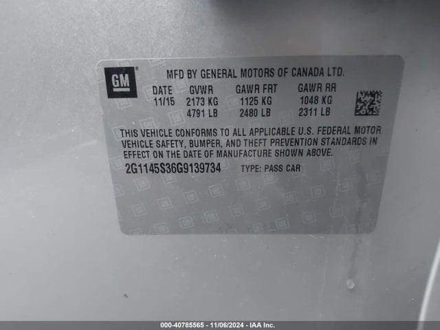 Chevrolet IMPALA 2LZ 2016 2G1145S36G9139734 Image 9