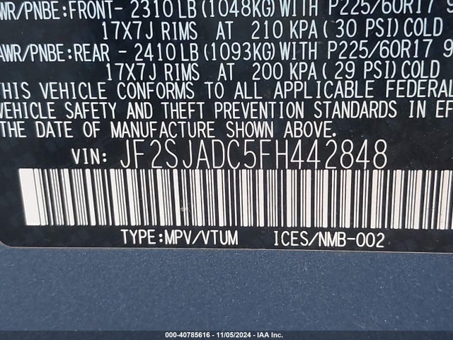 Subaru Forester 2.5i Premium 2015 JF2SJADC5FH442848 Image 9