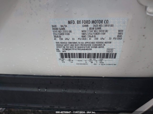 Ford Explorer Limited 2024 1FMSK7FH7RGA84939 Image 9