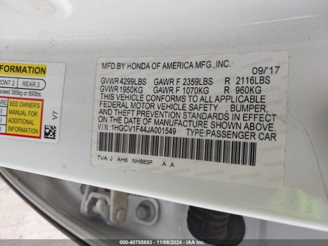 1HGCV1F44JA001549 Honda ACCORD EX