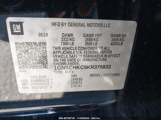 1GNSCHKC5KR379833 Chevrolet Suburban Lt