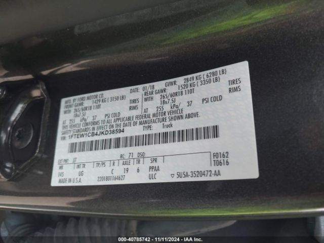 1FTEW1CB4JKD38594 Ford F-150 Xlt