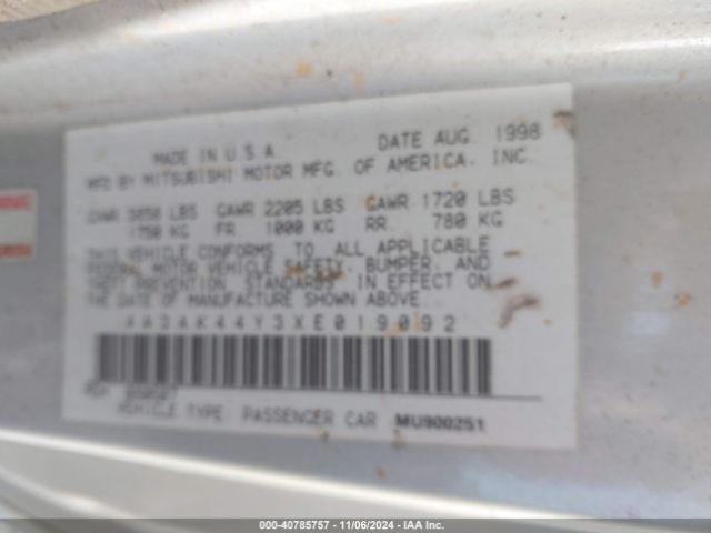 1999 MITSUBISHI ECLIPSE 4A3AK44Y3XE019092 Photo 8