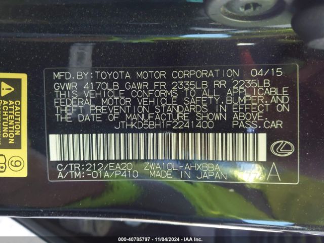 JTHKD5BH1F2241400 Lexus CT 200H
