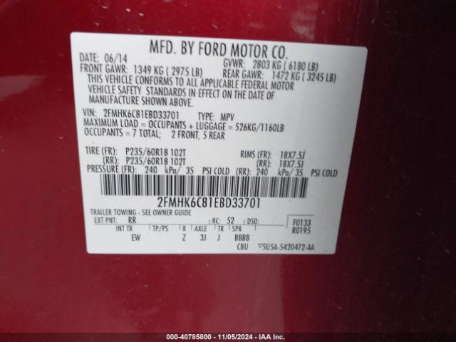 2FMHK6C81EBD33701 Ford FLEX SEL
