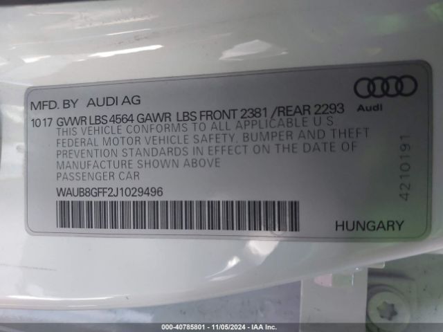 WAUB8GFF2J1029496 Audi A3 2.0t Premium/2.0t Tech Premium