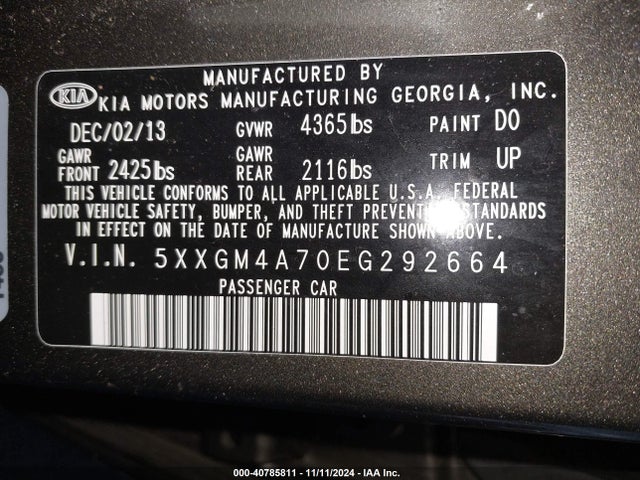 KIA Optima Lx 2014 5XXGM4A70EG292664 Image 9