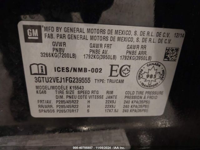 3GTU2VEJ1FG239555 GMC Sierra 1500 Slt