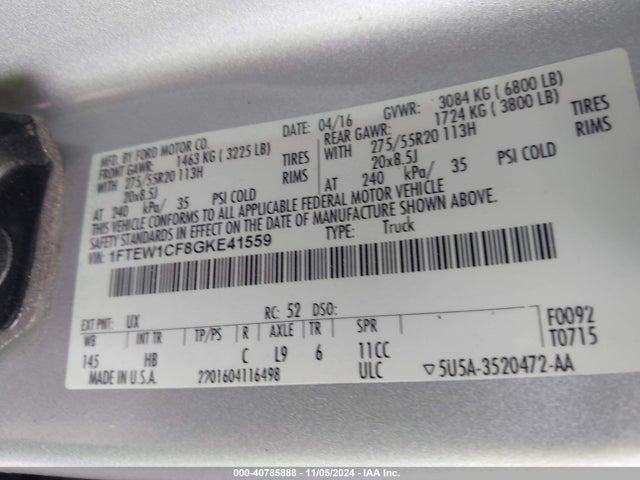 Ford F-150 Lariat 2016 1FTEW1CF8GKE41559 Image 9