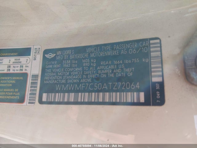 2010 MINI COOPER S WMWMF7C50ATZ72064 Photo 8