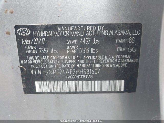 Hyundai Sonata 2017 5NPE24AF2HH581607 Image 9