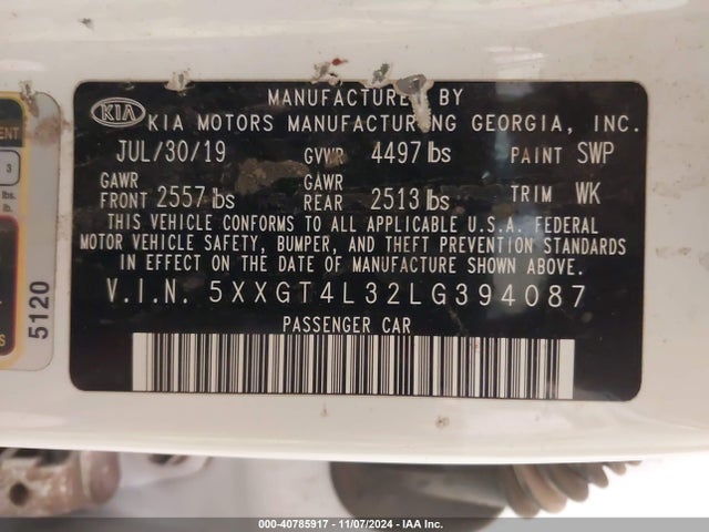 5XXGT4L32LG394087 KIA Optima Lx