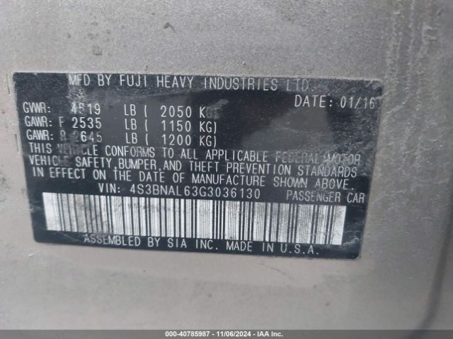4S3BNAL63G3036130 Subaru Legacy 2.5i Limited