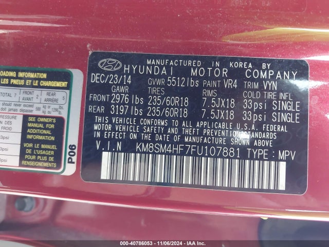 Hyundai Santa Fe Gls 2015 KM8SM4HF7FU107881 Image 9