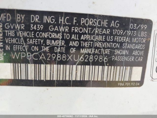 1999 PORSCHE BOXSTER WP0CA2988XU628986 Photo 8