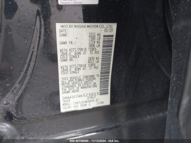 Nissan Titan Pro-4x 2019 1N6AA1E55KN525053 Image 9