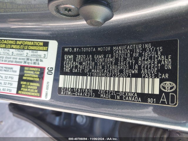 Toyota COROLLA LE 2015 2T1BURHE6FC350071 Image 9