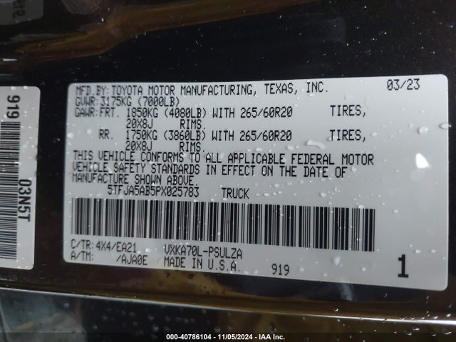 Toyota Tundra Limited 2023 5TFJA5AB5PX025783 Image 9