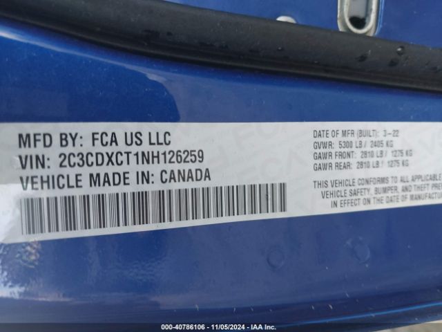 2C3CDXCT1NH126259 Dodge CHARGER R/T