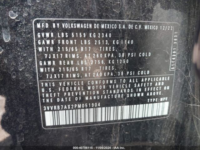 3VVRB7AX2PM051904 Volkswagen Tiguan 2.0t S