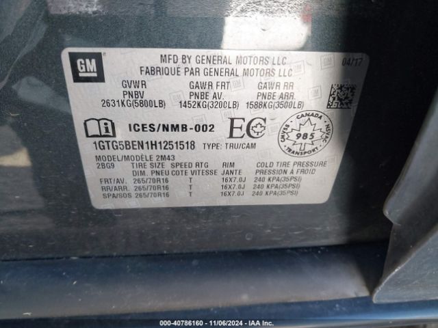 1GTG5BEN1H1251518 GMC Canyon