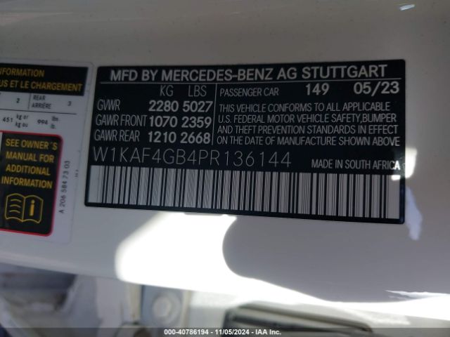 W1KAF4GB4PR136144 Mercedes-Benz C 300 Sedan