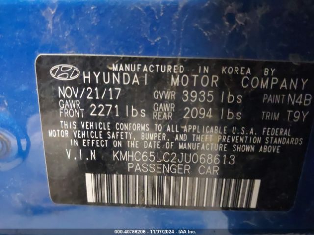 KMHC65LC2JU068613 Hyundai Ioniq Hybrid Blue