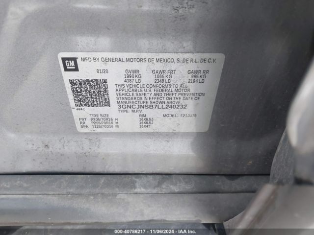 3GNCJNSB7LL240232 Chevrolet Trax Awd Ls