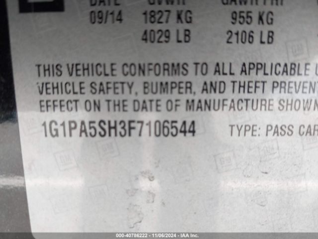 1G1PA5SH3F7106544 Chevrolet Cruze Ls Auto