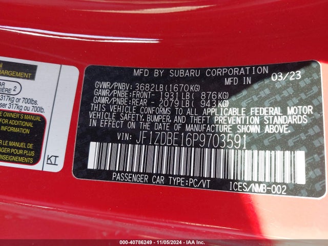 JF1ZDBE16P9703591 Subaru Brz Limited