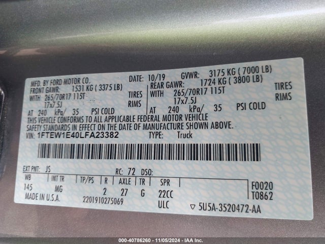 Ford F-150 Xlt 2020 1FTEW1E40LFA23382 Image 9