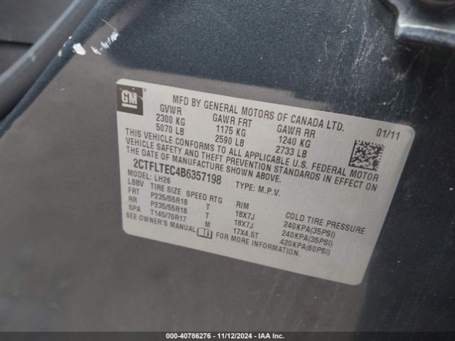 2011 GMC TERRAIN 2CTFLTEC4B6357198 Photo 8