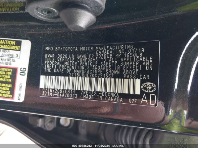 2019 TOYOTA COROLLA 2T1BURHE7KC231567 Photo 8