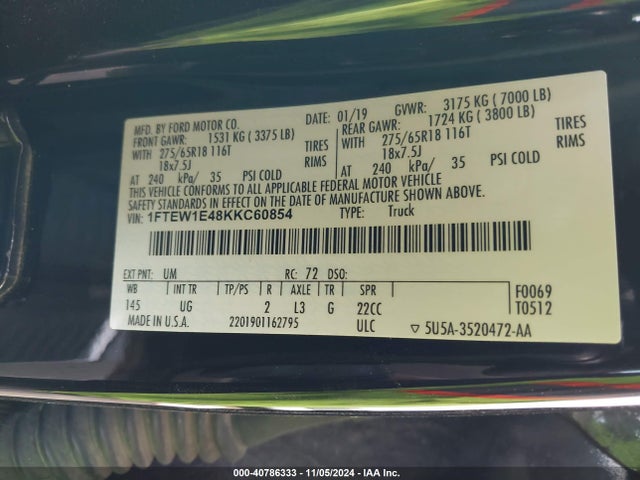 Ford F-150 Xlt 2019 1FTEW1E48KKC60854 Image 9