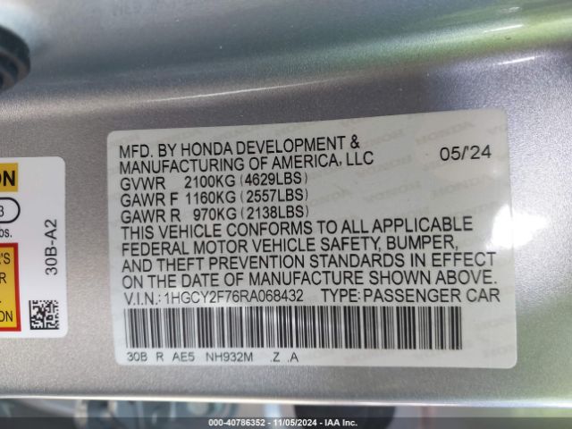 1HGCY2F76RA068432 Honda Accord Hybrid Sport-l
