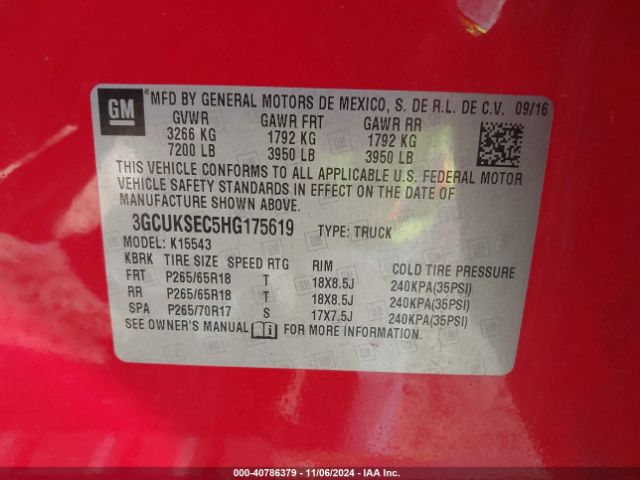 3GCUKSEC5HG175619 Chevrolet Silverado 1500 1lz