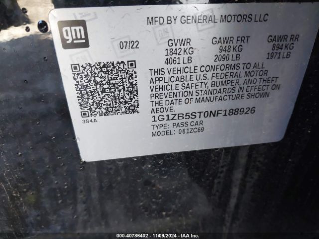 1G1ZB5ST0NF188926 Chevrolet Malibu Fwd Ls