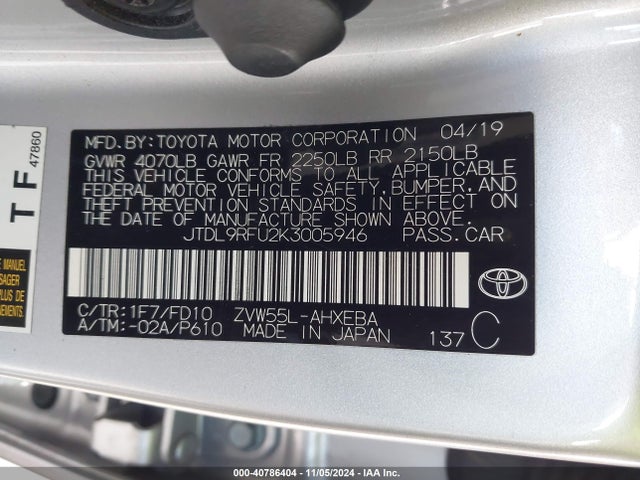 Toyota Prius Le 2019 JTDL9RFU2K3005946 Image 9