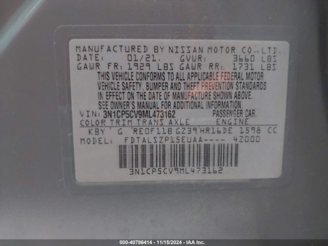 3N1CP5CV9ML473162 Nissan Kicks Sv Xtronic Cvt