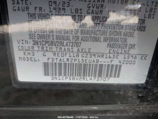 3N1CP5BV2RL473707 Nissan Kicks S Xtronic Cvt