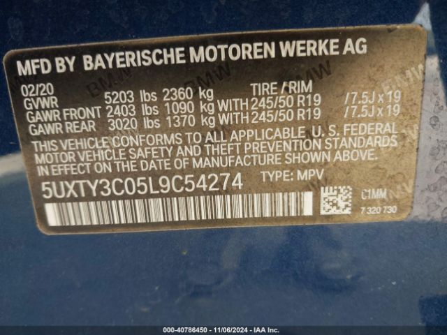 5UXTY3C05L9C54274 BMW X3 Sdrive30i