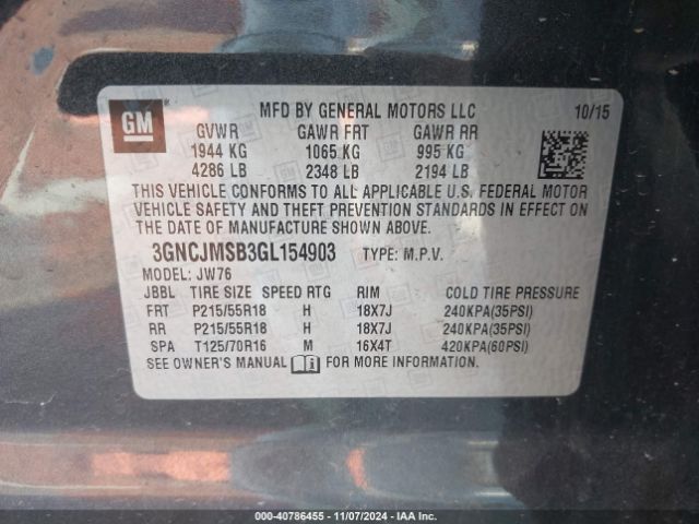 3GNCJMSB3GL154903 Chevrolet TRAX LTZ