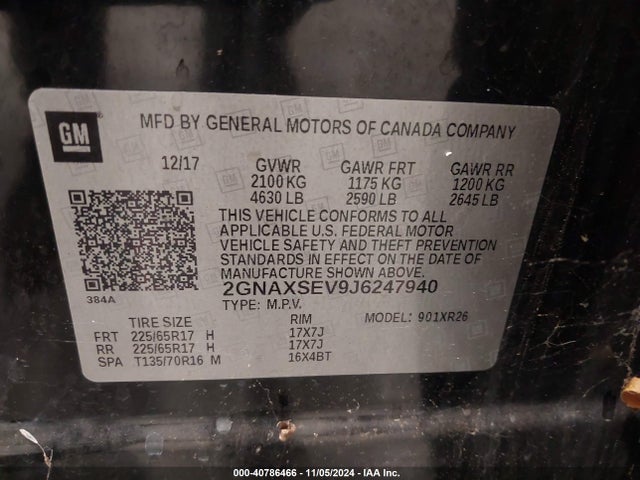 Chevrolet EQUINOX LT 2018 2GNAXSEV9J6247940 Image 9