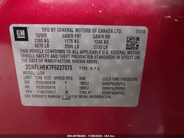 2GNFLHEK7F6227073 Chevrolet Equinox Ltz